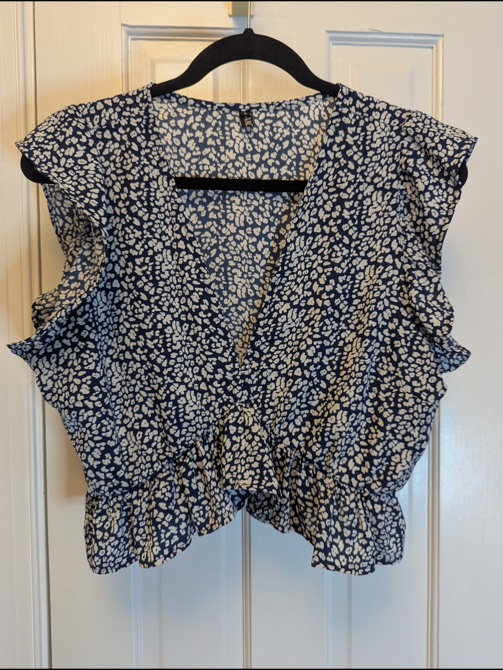 Blue and White Ruffle Women's Crop Top